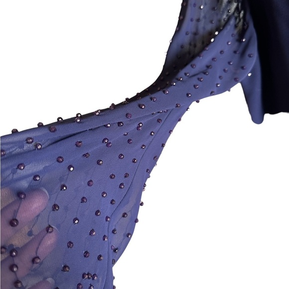 SL Fashions Navy Blue Bead Embellished Formal Chiffon Blouse - Picture 5 of 6